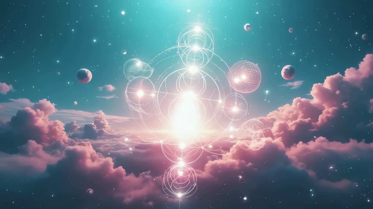 Abstract cosmic landscape with planets and stars