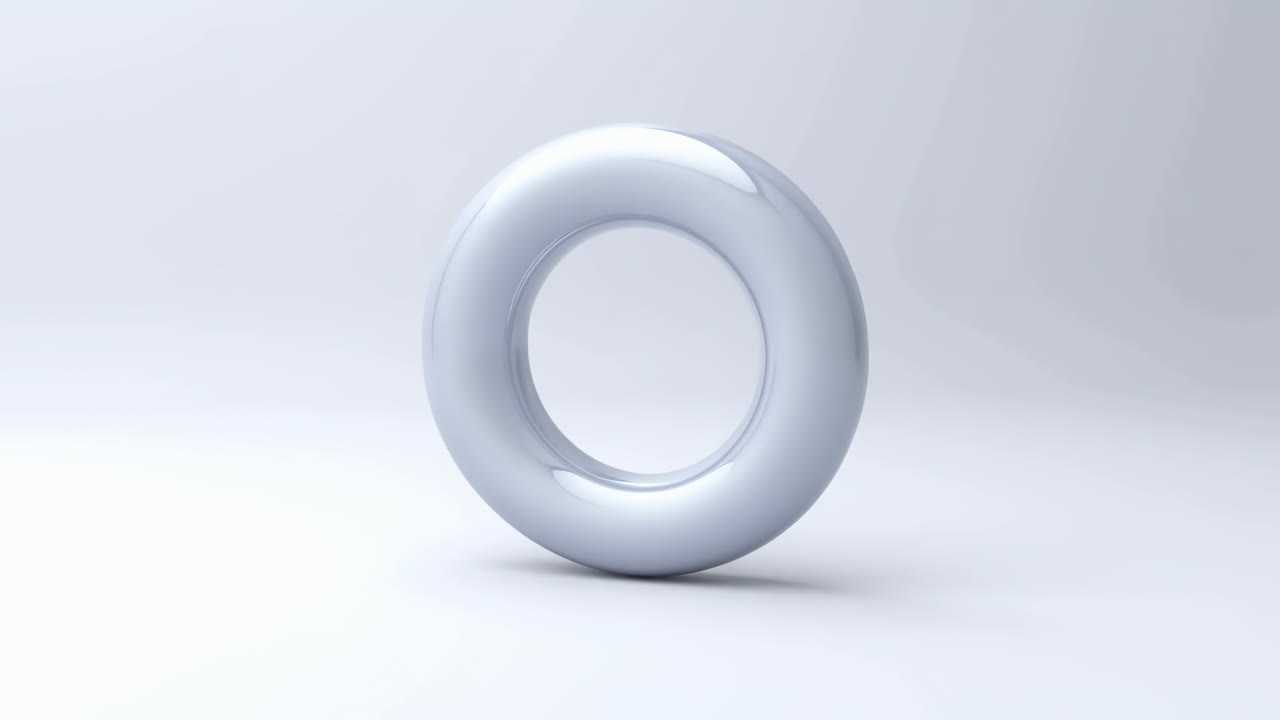 Rotating White Glossy 3D Torus on Clean Background
