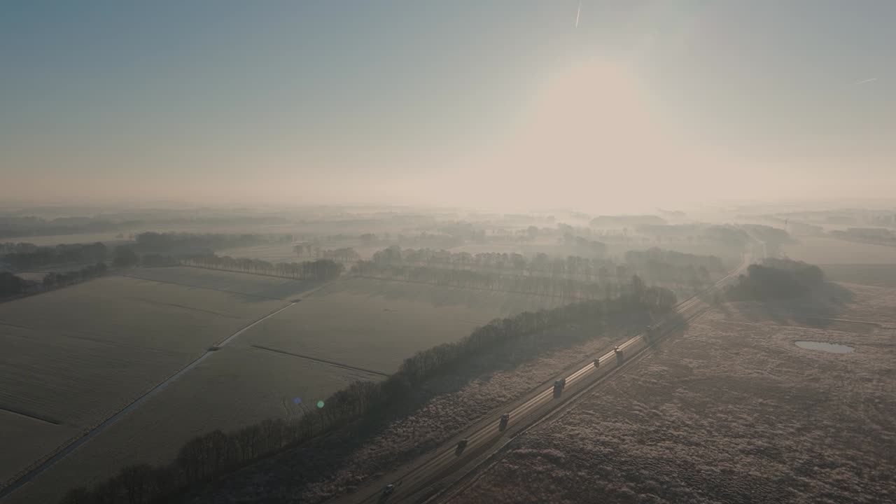 Misty Winter Landscape with Highway