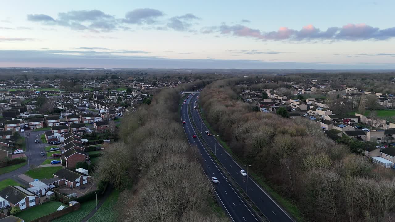 Duel carriageway Peterborough UK drone,aerial