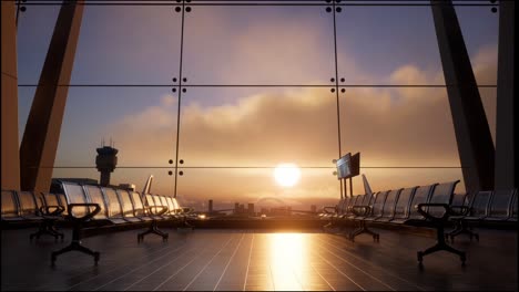 empty airport terminal at sunrise/sunset