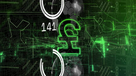 Digital-security-animation-over-green-and-black-abstract-technological-background