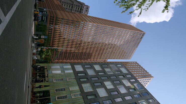 Vista Vertical de Edifícios de Escritórios na Área de Negócios Zuidas em Amsterdã, Países Baixos