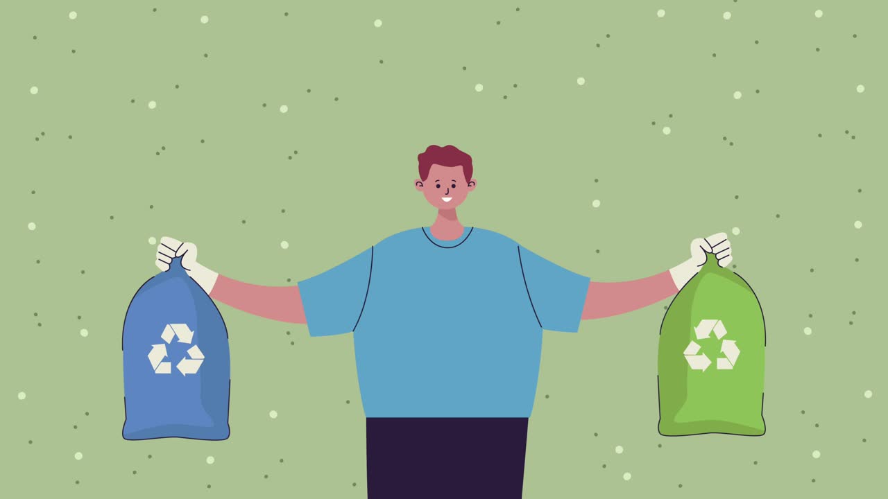 eco friendly animation with hands lifting recycle bags