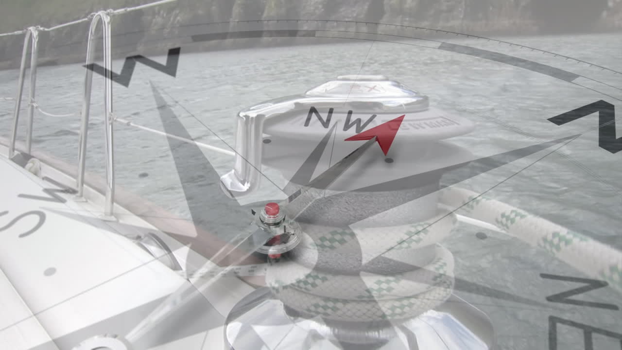 보트 에 있는 백인 남성 선원 위 의 나침반 의 애니메이션