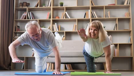 Grandparents Doing Gymnastics and Yoga at Home in the Living Room Sunny Morning Grandparents Doing Gymnastics and Yoga at Home in the Living Room Sunny Morning Healthy Lifestyle Fitness Recreation