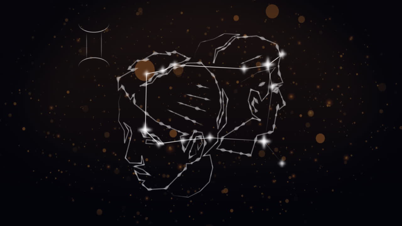 анимация звездного знака близнецы на облаках дыма на заднем плане