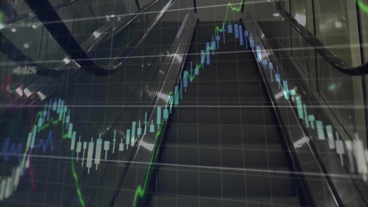 animación del procesamiento de datos financieros a través de la escalera mecánica.