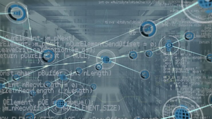 Animation of network of connections over server room
