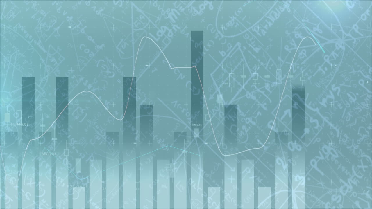 Animation of statistics and lines recording over mathematical equations