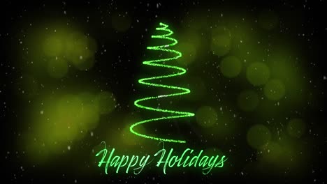 happy holidays and christmas tree in green