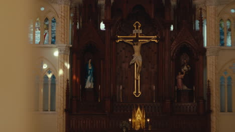 the inside of the church is new with empty pews