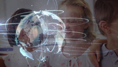 animación del globo digital sobre diversos escolares