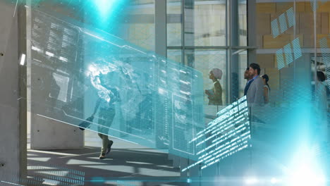 animación del procesamiento de datos financieros sobre diversas personas de negocios