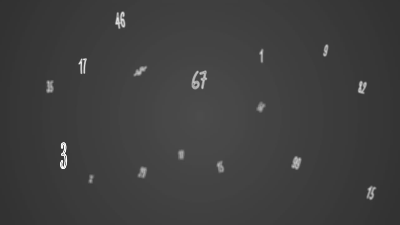 무작위적인 숫자, 그림, 그리고 상징들이 거대한 빈 공간에서 떠다니고 있습니다.