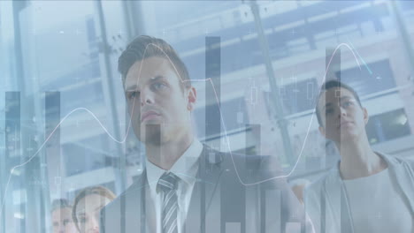 animation of financial data processing over group of diverse business people