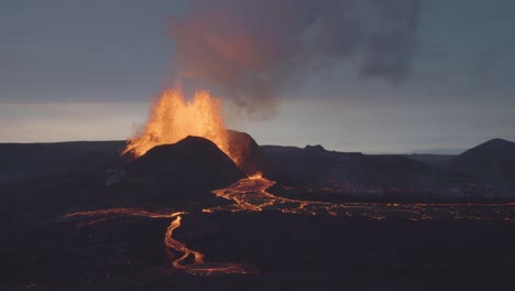 powerful volcanic eruption landscape at dusk iceland 2021