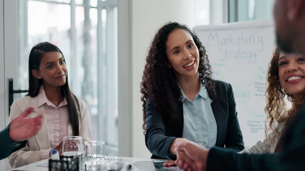 Business people, meeting and handshake
