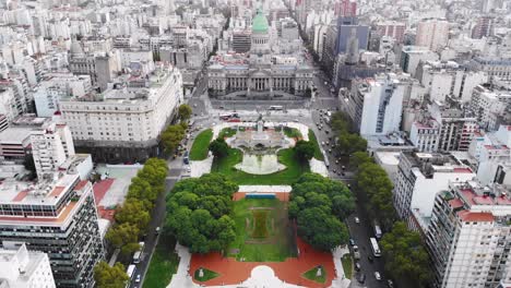 High-aerial-over-Plaza-del-Congreso-in-Buenos-Aires