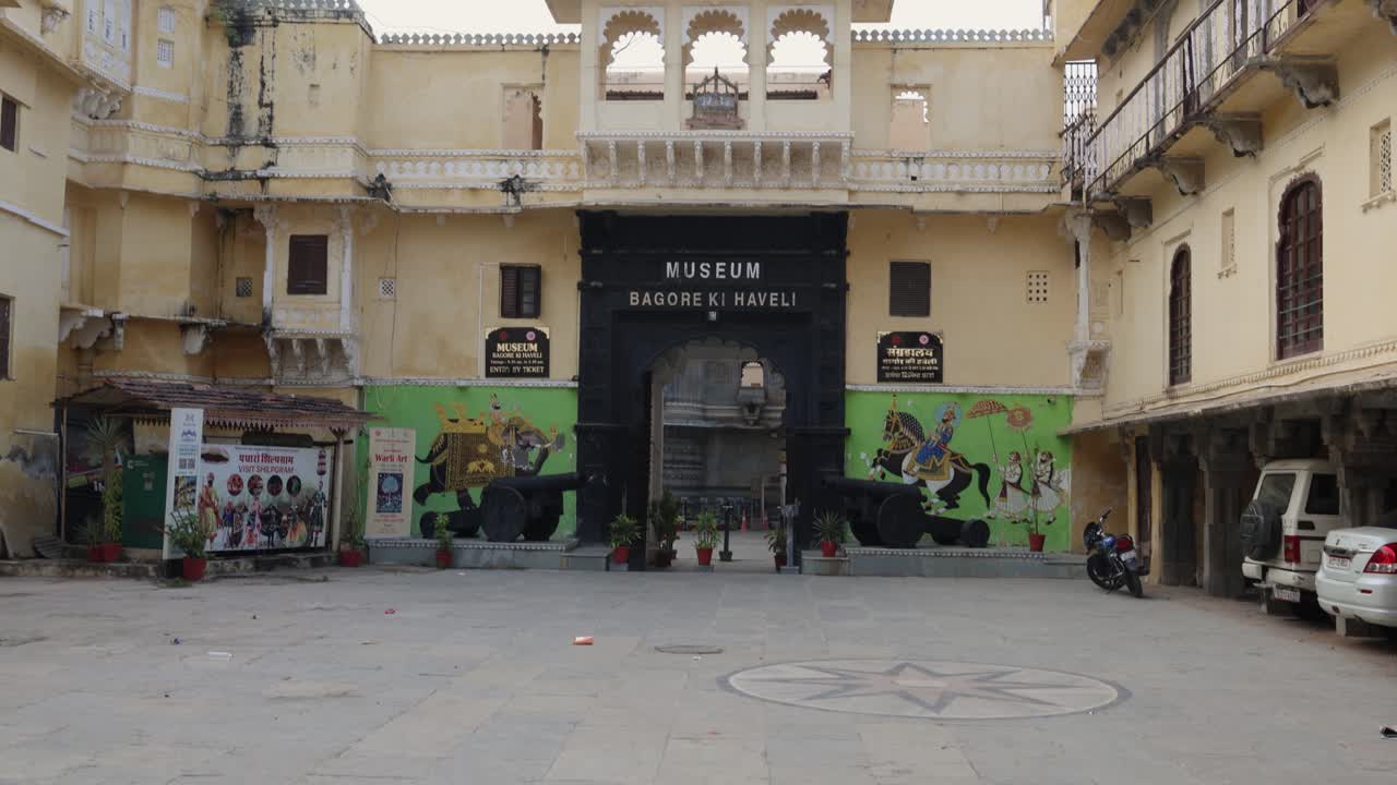 historical museum unique architecture from different angle at day video is taken at bagore ki haveli udaipur rajasthan india on Nov 25 2023.