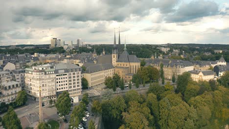 aerial view of luxembourg city’s historic old town during sunset