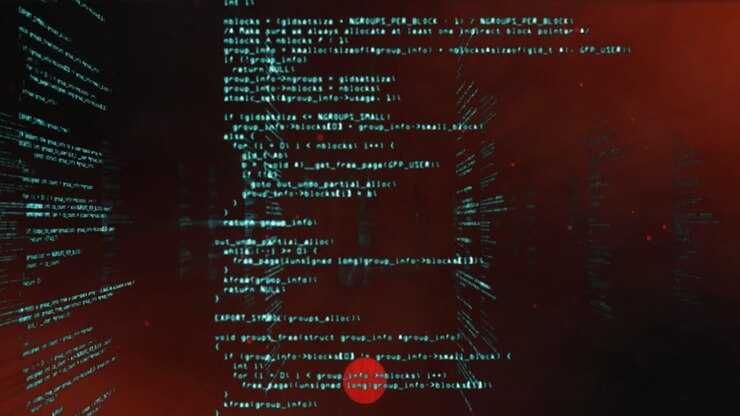Animation of data processing over red background