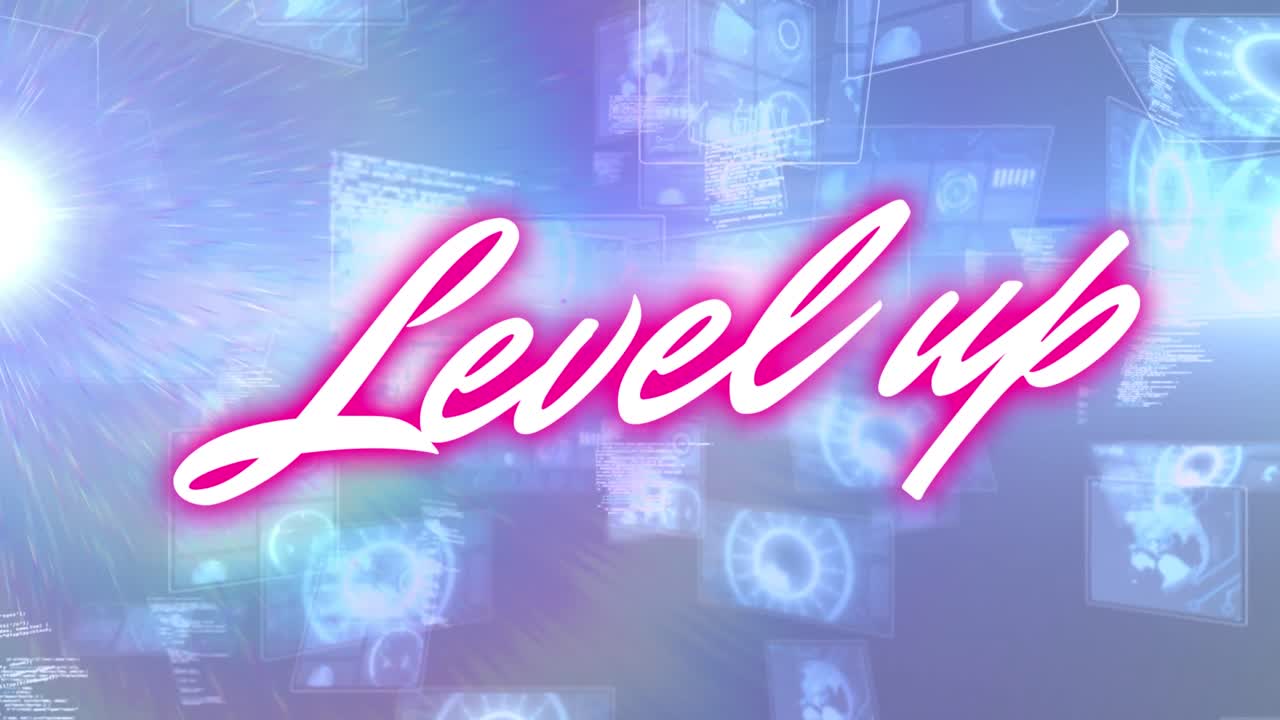 범위 스캐닝과 데이터 처리에 대한 레벨 업 텍스트의 애니메이션