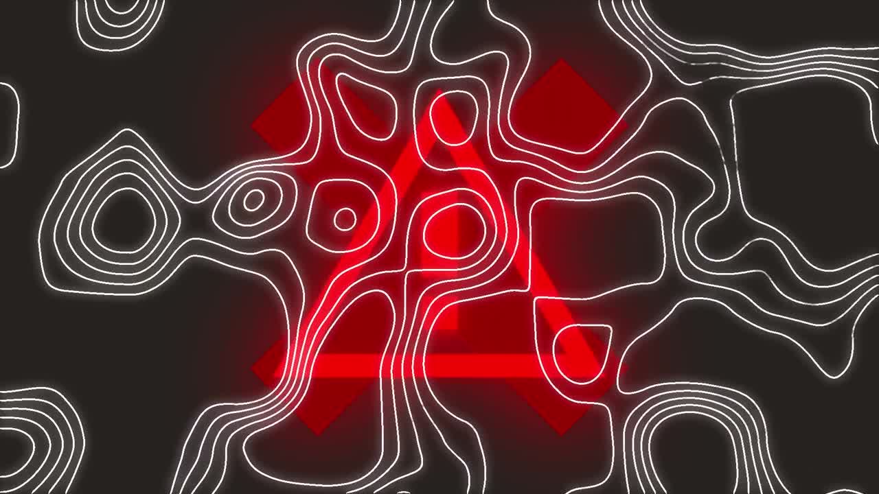 검은 바탕에 있는 경고 표지판 위에 있는  ⁇ 색 선의 애니메이션