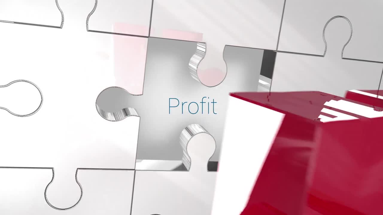 Key unlocking red piece of puzzle showing profit
