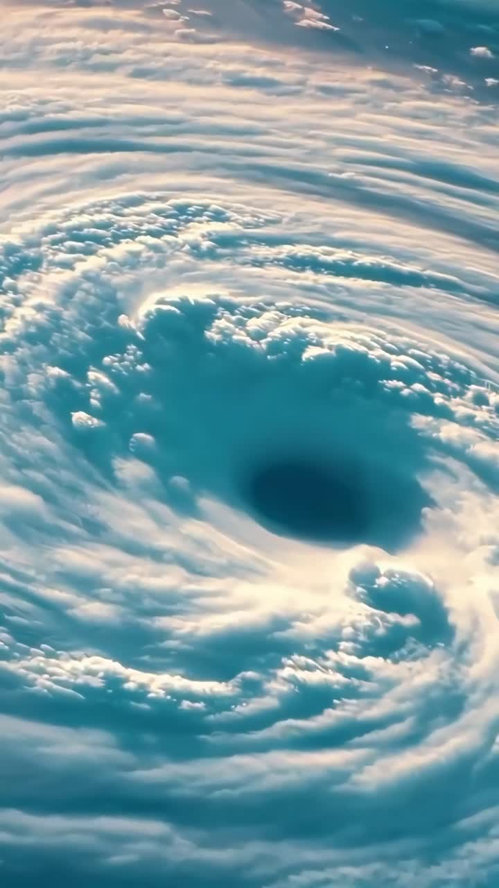 Gün batımında girdap yapan bir okyanus girdabının havadan görünümü, video kullanımı için dinamik hareket yakalıyor.