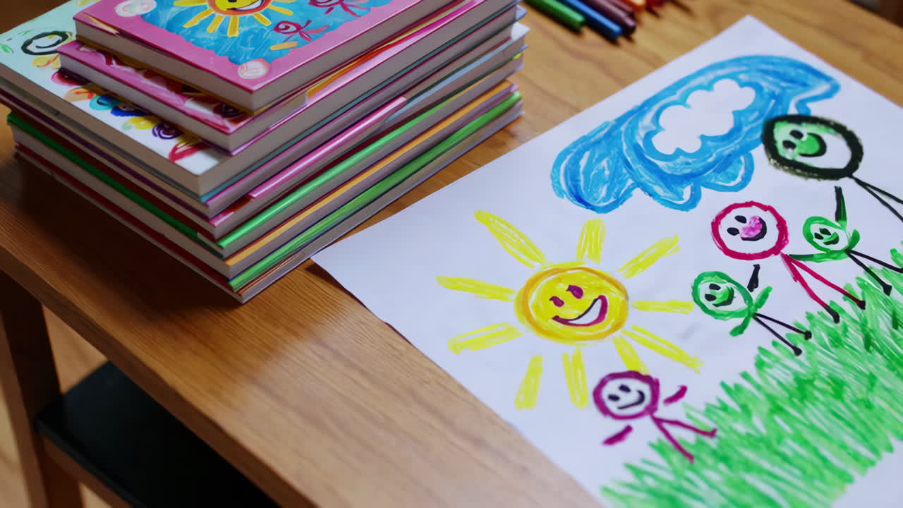 Child's Drawing of Family and Sun