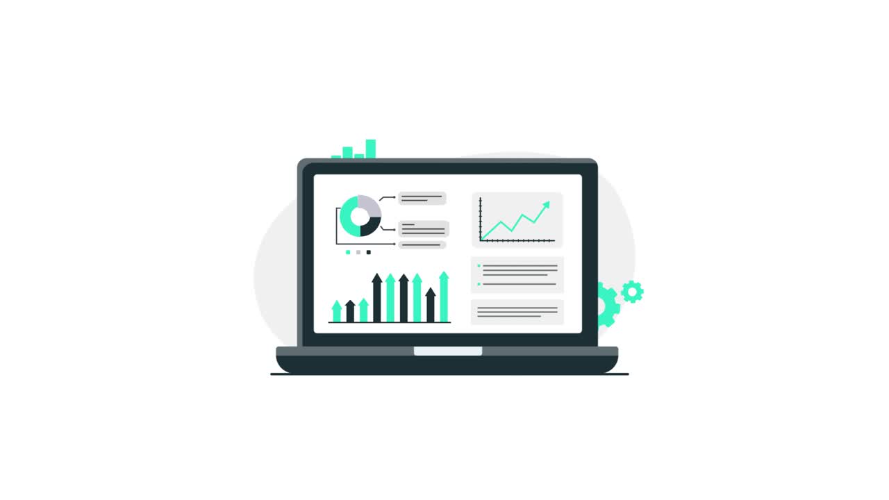 Animated Laptop Screen Displaying Data Analysis Charts