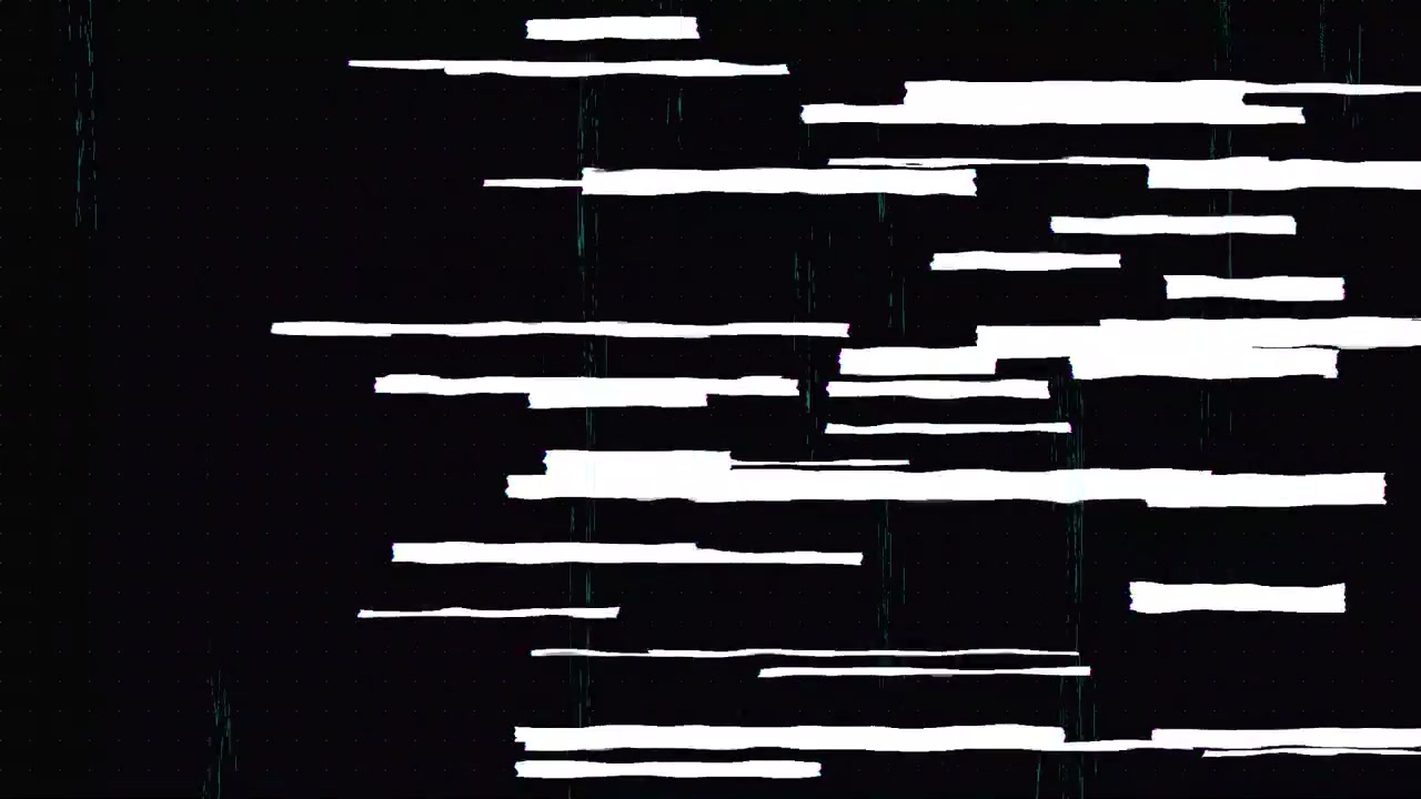 Digitaler Glitch-Effekt mit weißen horizontalen Linien auf schwarzem Hintergrund