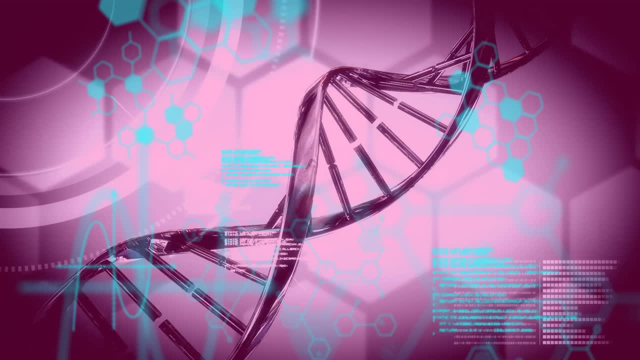 Animation of data processing over dna strand and chemical formula