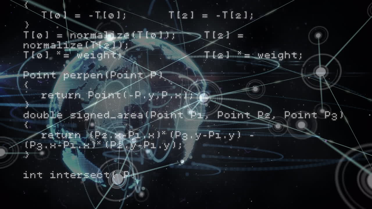 Animation of globe, data processing and network of connections