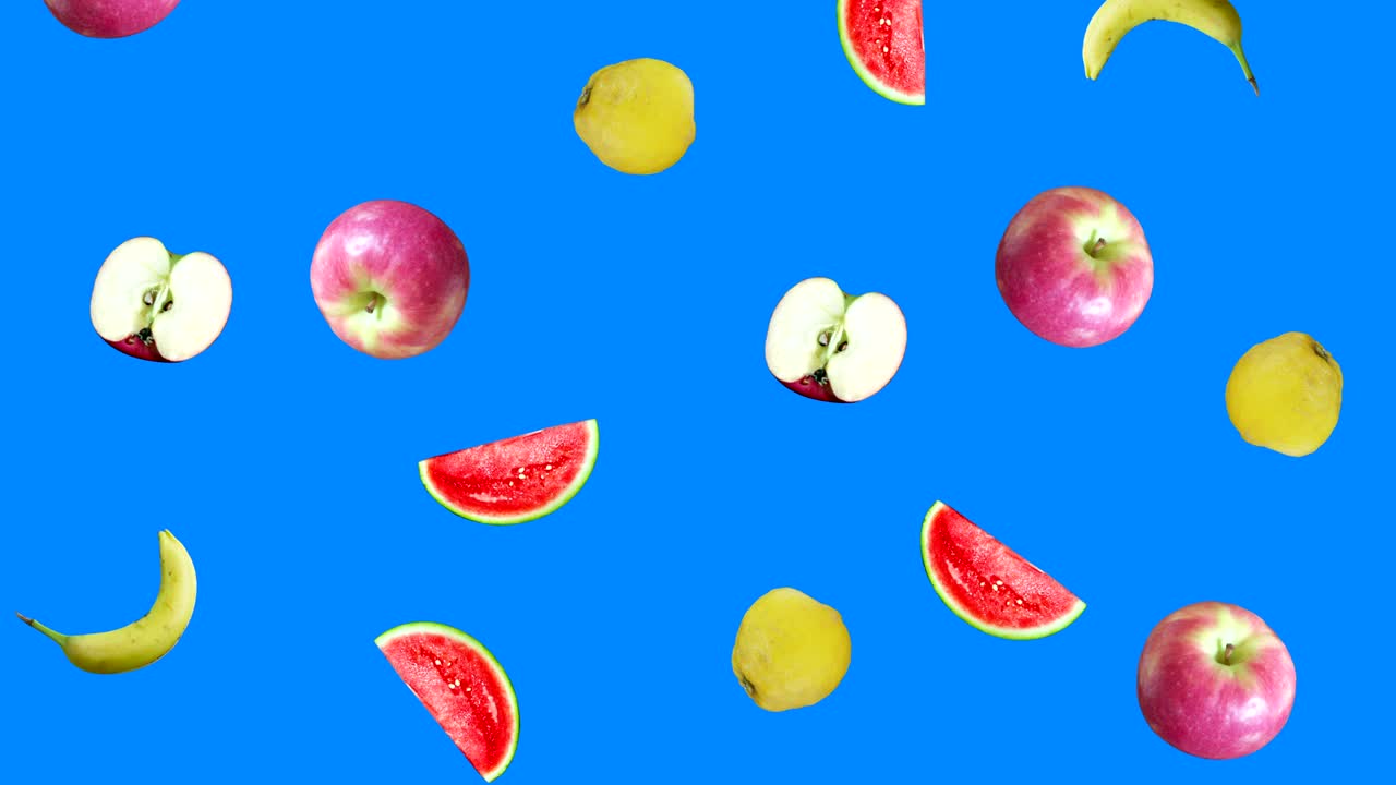 블루 스크린에서 현실적인 과일 애니메이션 편집 가능한 크로마 키 배경, 원활한 루프