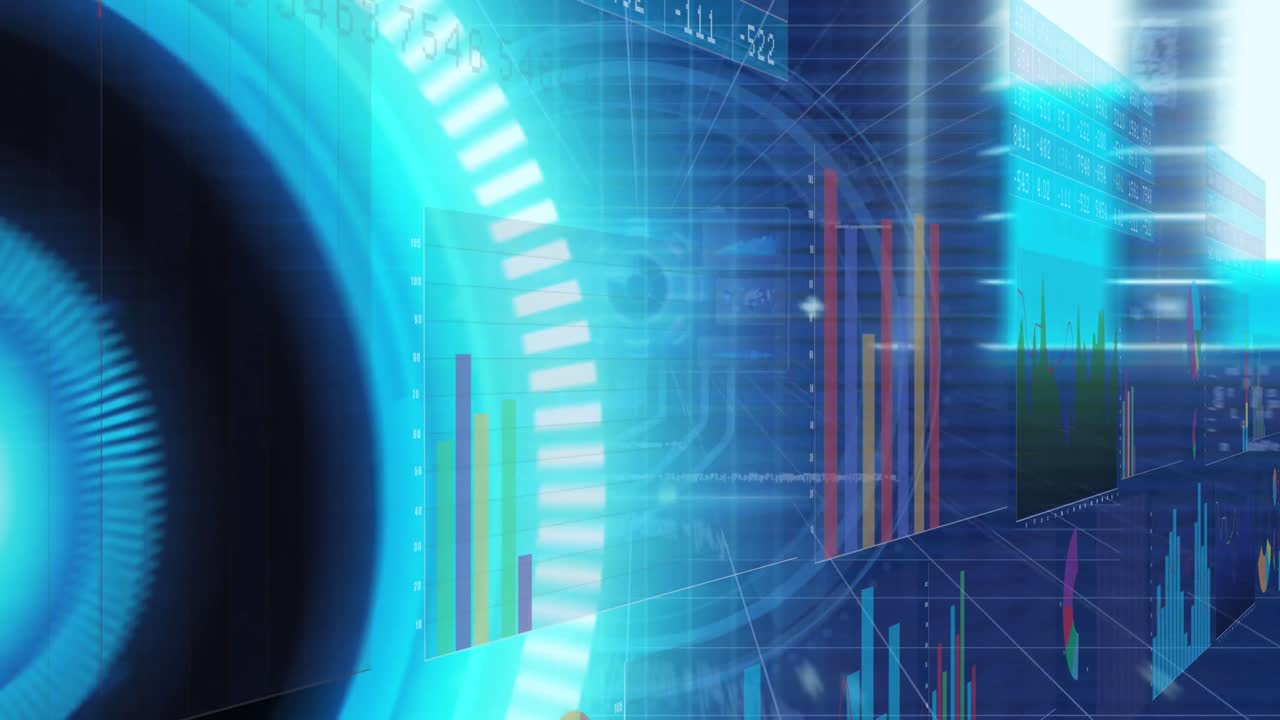 검은색 배경에 데이터 처리를 가진 디지털 인터페이스의 애니메이션