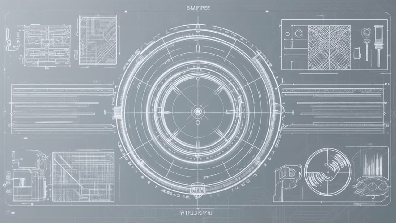 Animated Digital Blueprint Schematic with Futuristic UI Elements