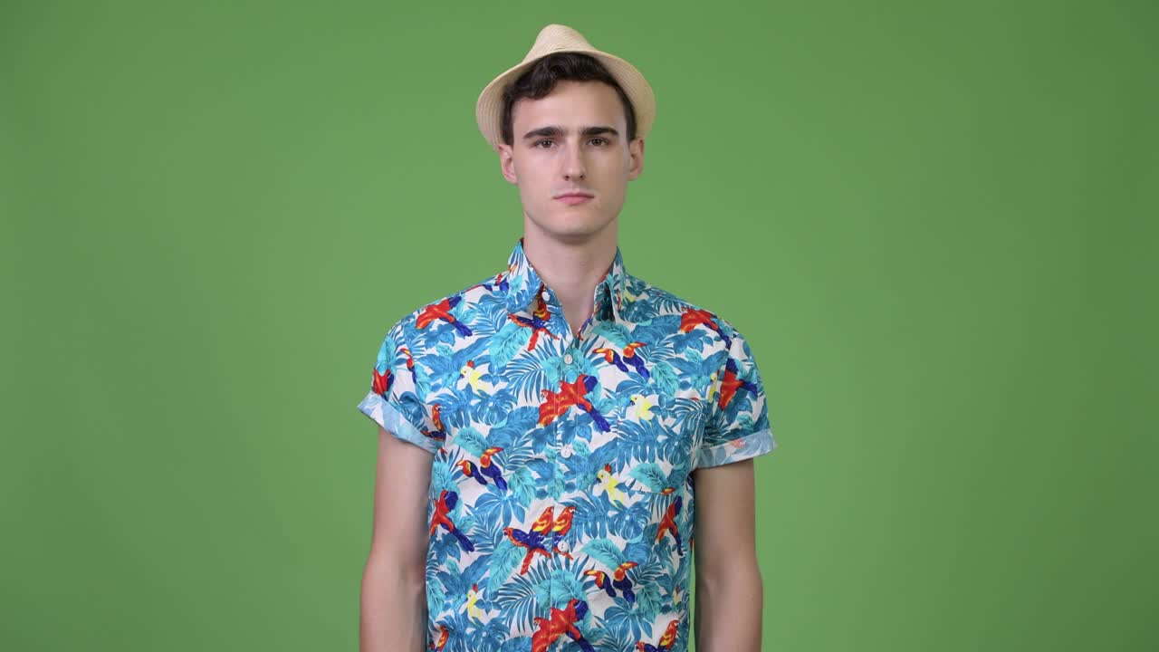 Young handsome tourist man giving handshake