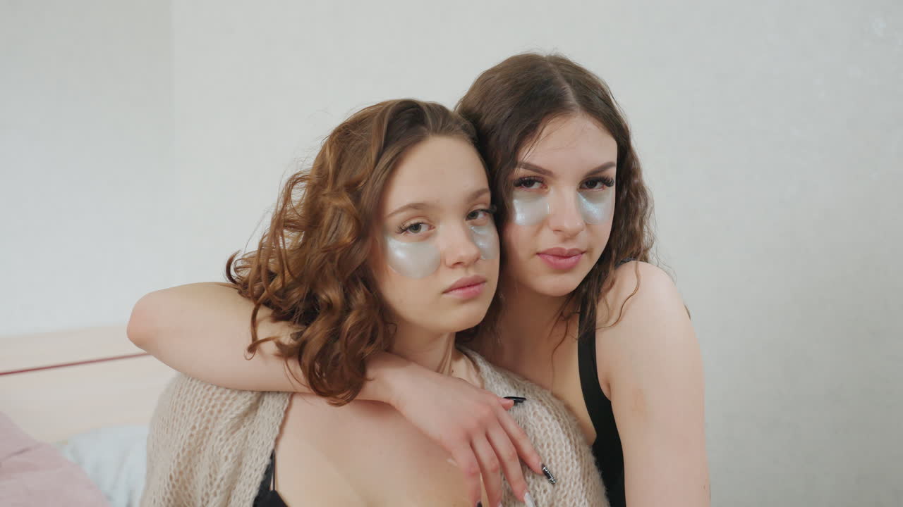 Close Friends Cuddling, Deep Emotional Bond On Bed, Intimate Scene With Friends Resting And Showing Affection, Two Best Friends Sharing Gentle And Heartfelt Moment Lying Together In Bed