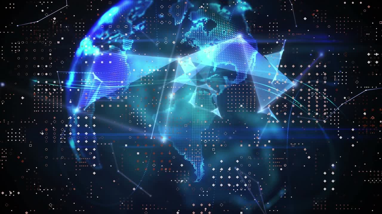 Animation of network of conncetions with globe on black background