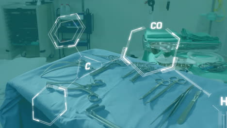 animation of chemical formula with data processing over operating theatre