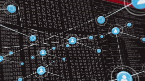 animación de la red de conexiones con personas iconos y procesamiento de datos sobre fondo negro