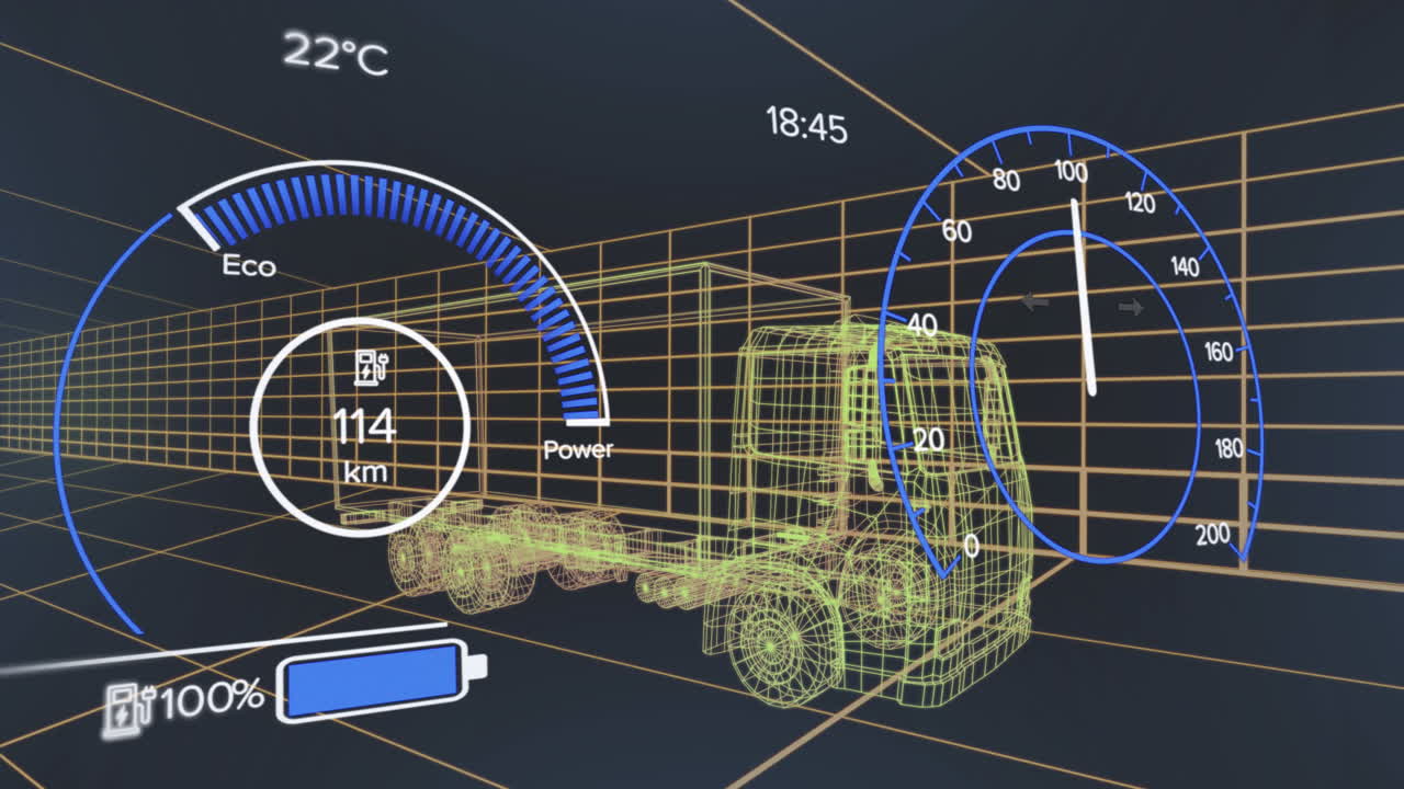 스피도미터의 애니메이션, 검은 바탕에 트럭의 3d 모델을 통해 숫자를 변경