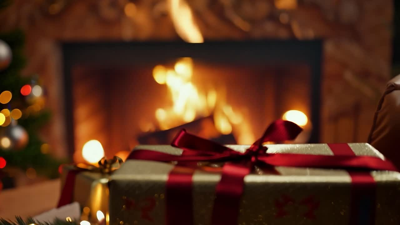 Christmas Presents by the Fireplace