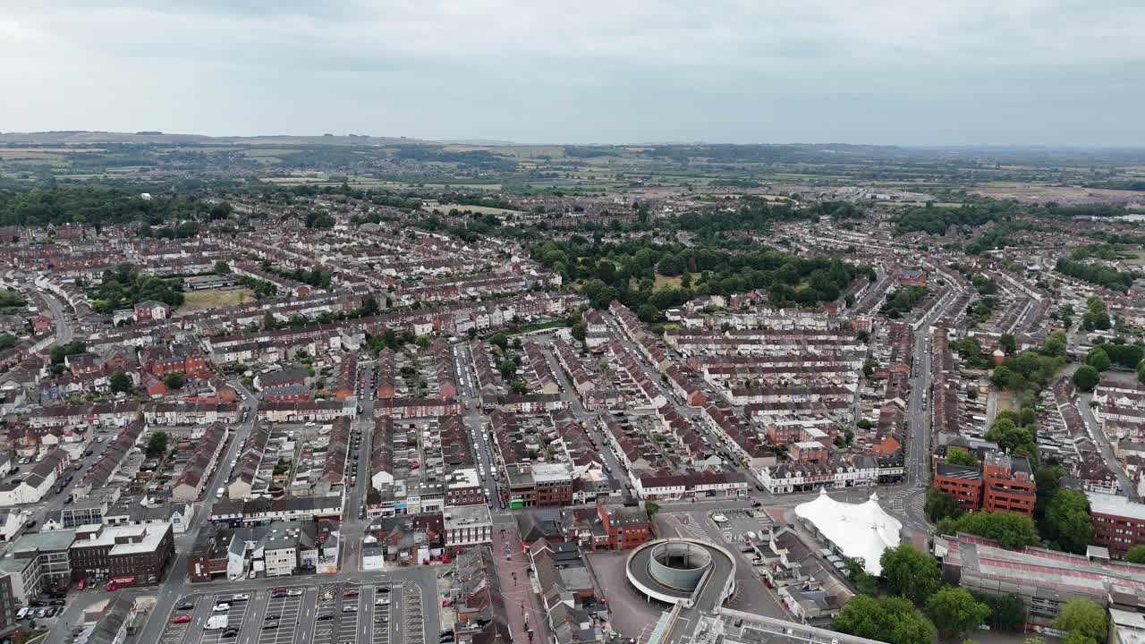 Swindon Town Wiltshire UK establishing aerial shot