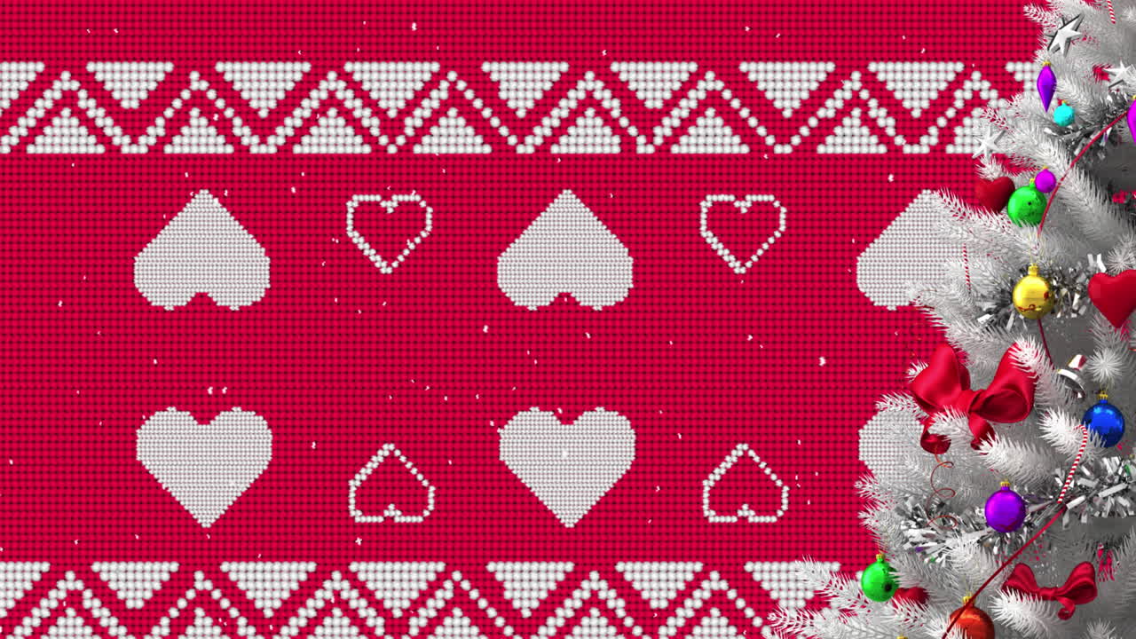 크리스마스 트리 와 장식물 위 에 내리는 눈 의 애니메이션