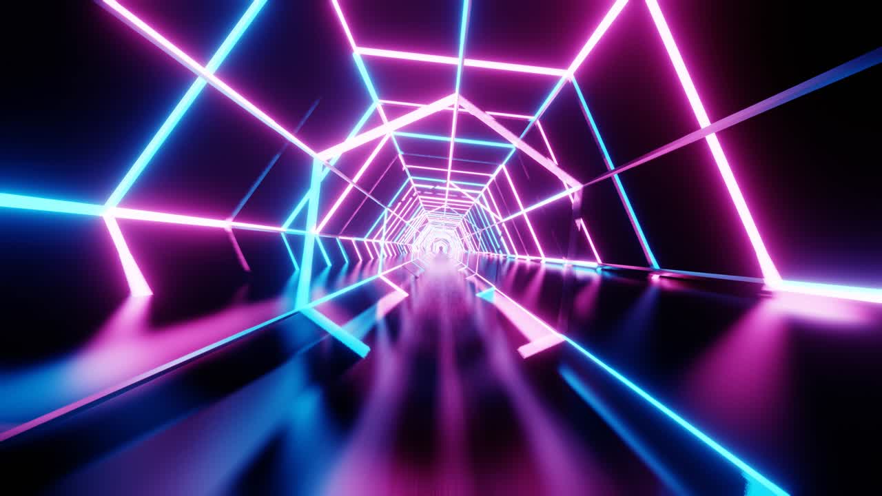 fondo de neón abstracto. volando a través del corredor de hexágonos. animación 4k sin fisuras.