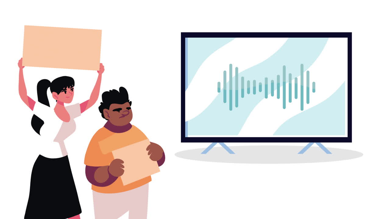 interracial couple protesting characters democracy animation