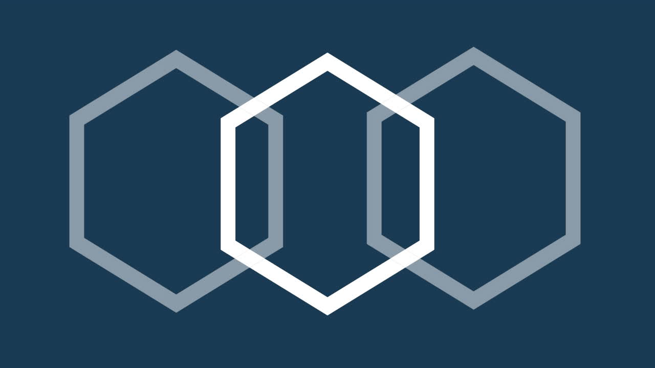 animación de múltiples hexágonos blancos que giran en un bucle sin costuras sobre un fondo azul